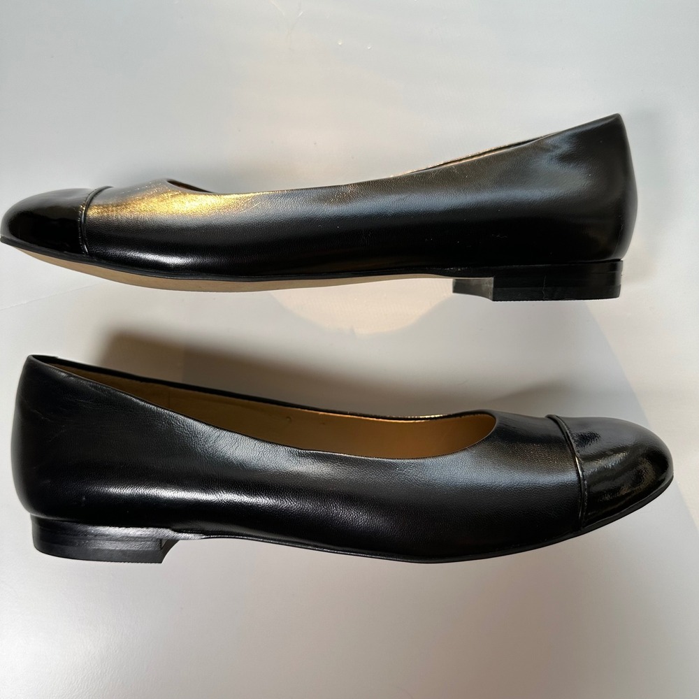 Trotters Black Leather Cap-Toe Ballet Flat Sz 6.5N Classic Office Comfort - Picture 5 of 8